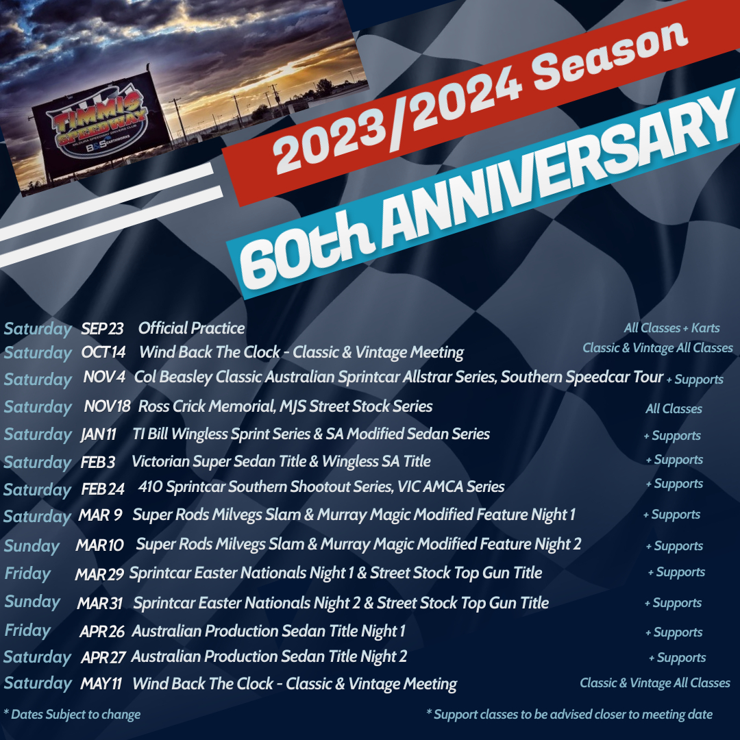 202324 Season Calendar Realeased Timmis Speedway, Mildura